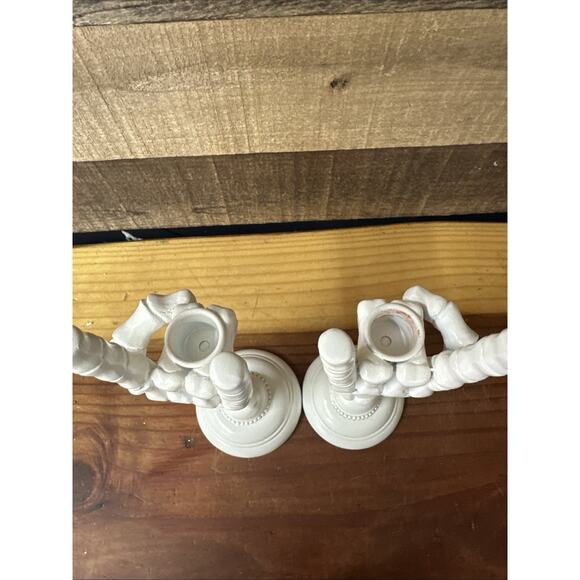 Hyde & EEK Skeleton Hand Candle Holder 9" White Resin Spooky Set Of 2 - Picture 5 of 5